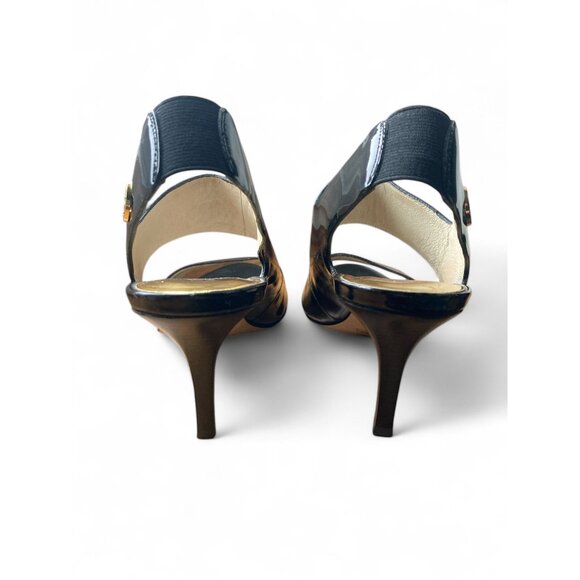 Michael Kors Black Patent Leather Peep Toe Heels Size 8 - Picture 3 of 6